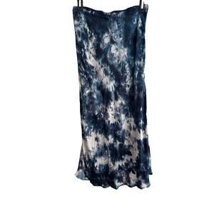 Young Fabulous & Broke Skirt Small Tie Dye Blue Midi Satin Bohemian Festival